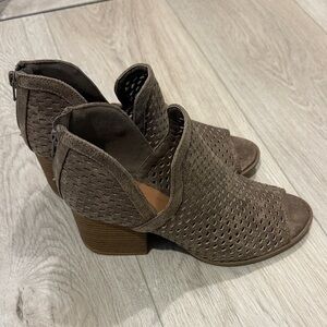 Qupid Taupe Peep-Toe Ankle Booties